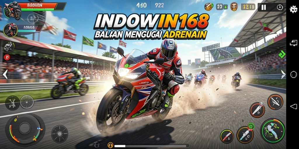 Tangkapan layar INDOWIN168 menunjukkan aksi balapan motor yang mengesankan.