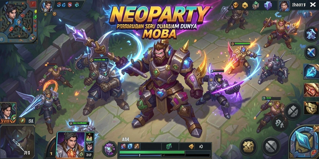 Gambaran gameplay seru di dunia NEOPARTY MOBA.