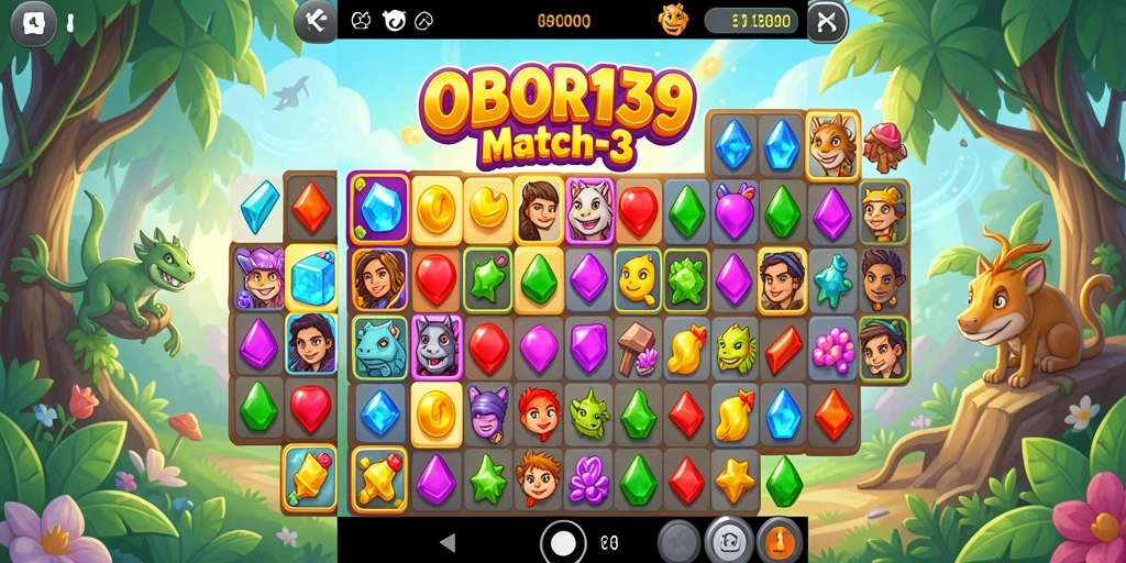 Screenshot utama OBOR138 menampilkan gameplay seru dalam pertempuran Match-3.